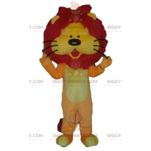 BIGGYMONKEY™ Costume da mascotte Leone giallo arancio e rosso