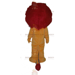 BIGGYMONKEY™ maskottiasu oranssinkeltainen ja punainen leijona söpöllä harjalla - Leijonan maskotit - BiggyMonkey.com