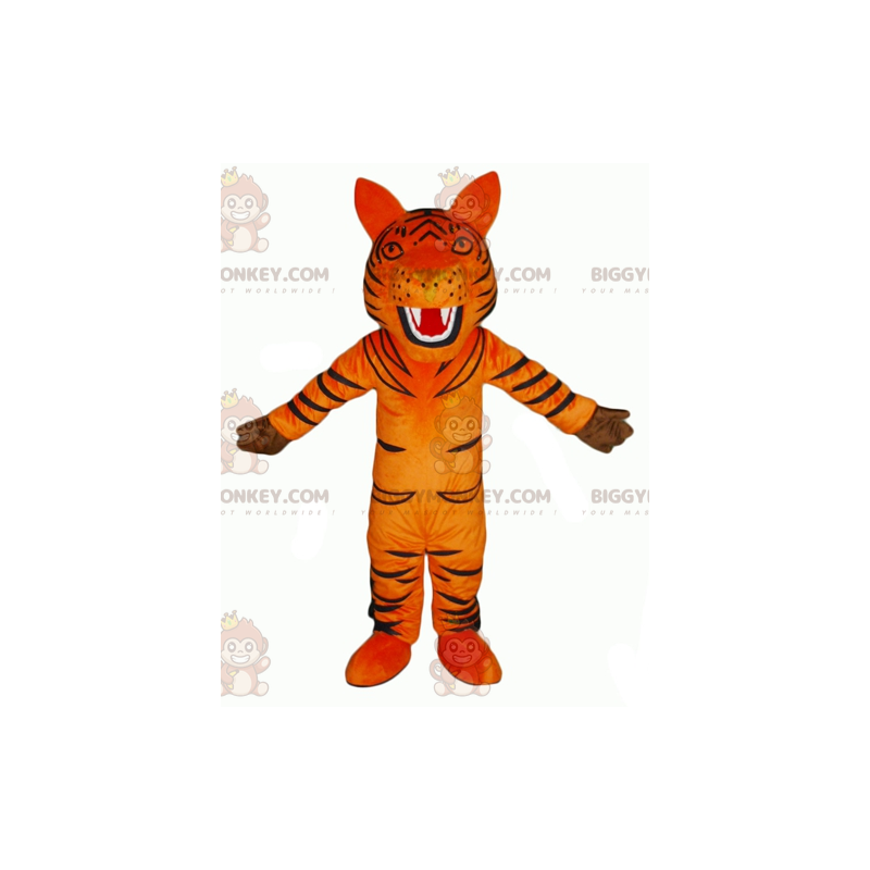 Mascottekostuum met brullende oranje en zwarte tijger Mascottekostuum met brullende oranje en zwarte tijger
