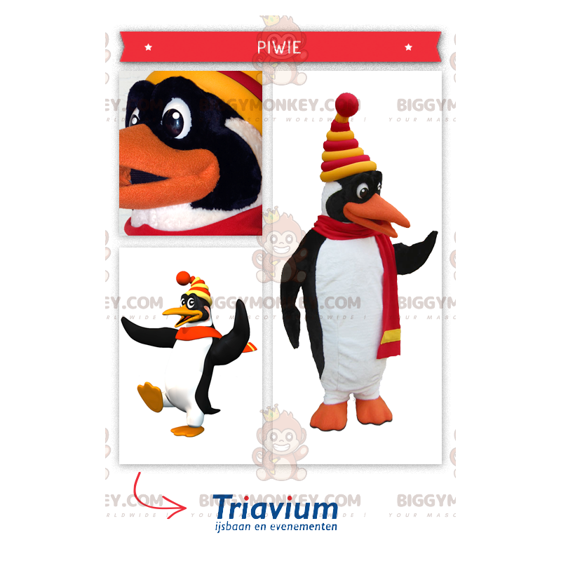 BIGGYMONKEY™ maskotdräkt av söt vit och svart pingvin klädd i BIGGYMONKEY™ maskotdräkt av söt vit och svart pingvin klädd i