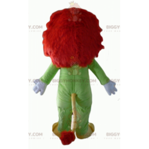 BIGGYMONKEY™ Maskotdräkt Gul & Röd Lejon med grön Jumpsuit - Lion maskot - BIGGYMONKEY_02875 - BiggyMonkey.com