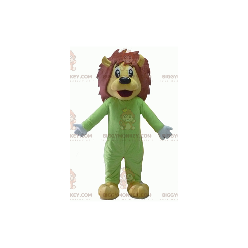 BIGGYMONKEY™ Mascot Costume of Yellow and Brown Lion in Green BIGGYMONKEY™ Mascot Costume of Yellow and Brown Lion in Green