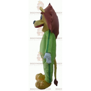 BIGGYMONKEY™ maskotdräkt av gult och brunt lejon i grön