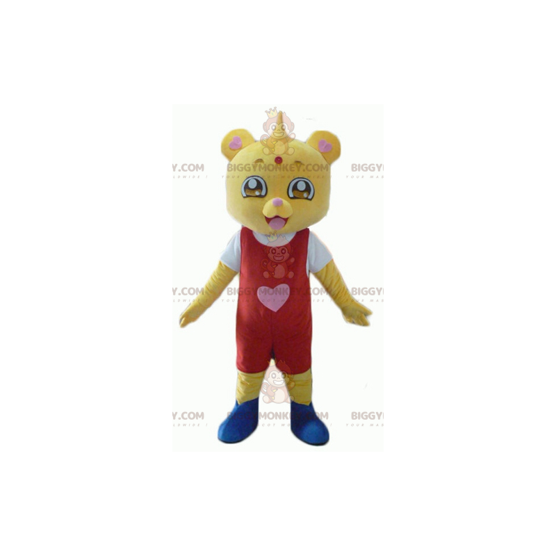 Disfraz de mascota BIGGYMONKEY™ Teddy amarillo con atuendo rojo Disfraz de mascota BIGGYMONKEY™ Teddy amarillo con atuendo rojo