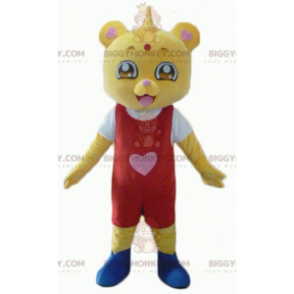 BIGGYMONKEY™ Maskotdräkt Gul Teddy i röd och vit outfit -