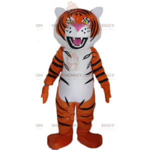 Traje de mascote BIGGYMONKEY™ de tigre branco e preto laranja