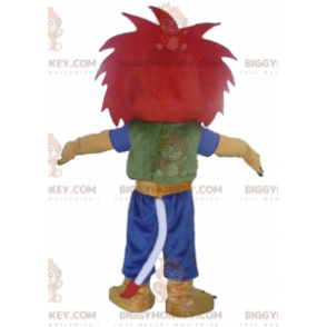 BIGGYMONKEY™ Gelb-weiß-roter Löwe Maskottchen-Kostüm mit buntem