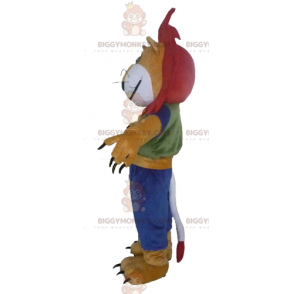 BIGGYMONKEY™ Gelb-weiß-roter Löwe Maskottchen-Kostüm mit buntem