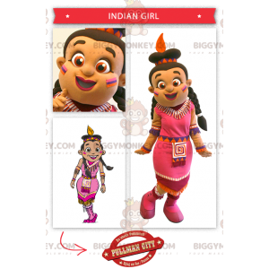 Indian BIGGYMONKEY™ Mascot Costume Dressed in Pink Dress -