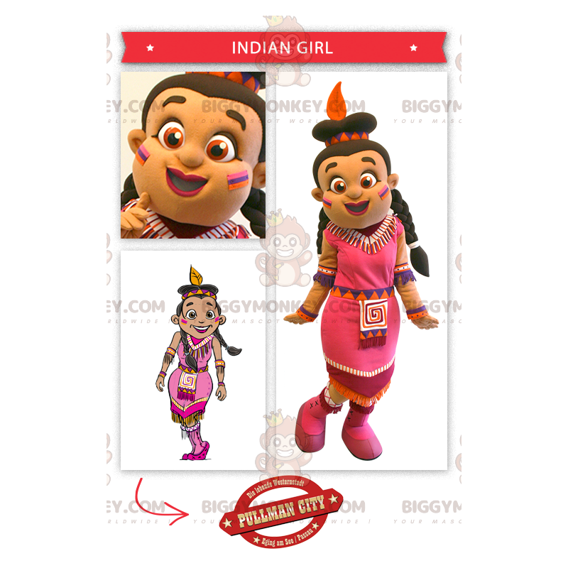 Costume de mascotte BIGGYMONKEY™ d'indienne habillée d'une robe Costume de mascotte BIGGYMONKEY™ d'indienne habillée d'une robe