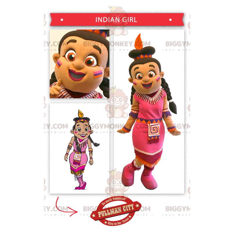 Indisk BIGGYMONKEY™ maskotkostume klædt i lyserød kjole -