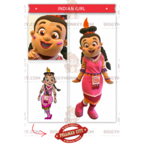 Indisk BIGGYMONKEY™ maskotkostume klædt i lyserød kjole -