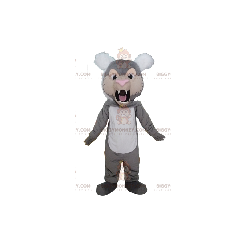 Costume de mascotte BIGGYMONKEY™ de tigre gris blanc et beige Costume de mascotte BIGGYMONKEY™ de tigre gris blanc et beige
