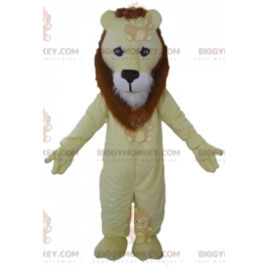 Fato de mascote BIGGYMONKEY™ de leão amarelo castanho e branco