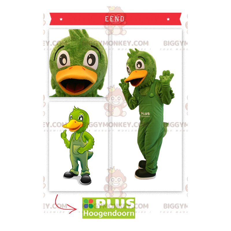 Green Duck In Overalls BIGGYMONKEY™ maskotkostume -