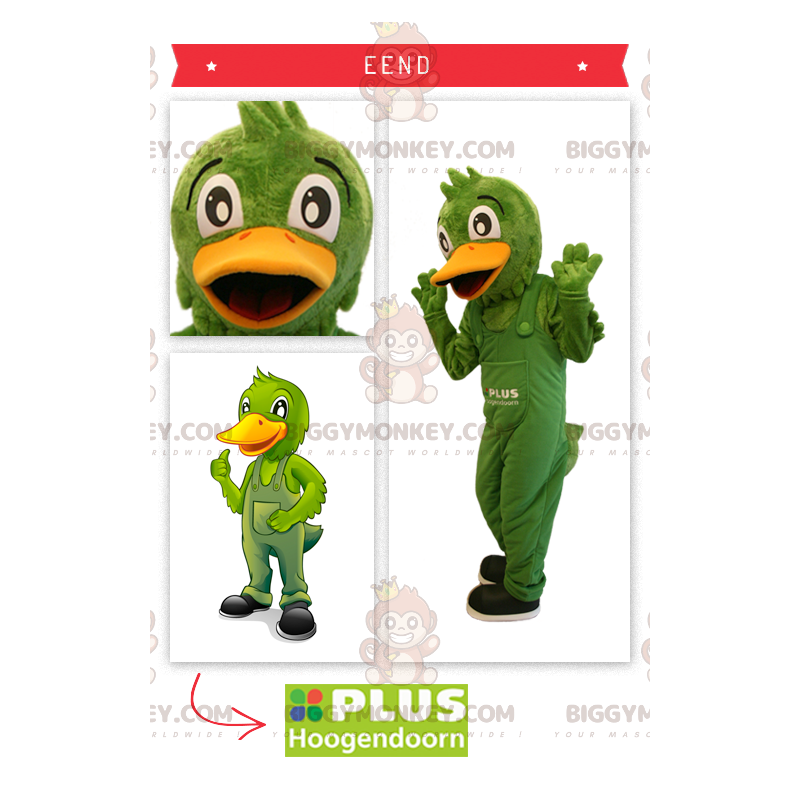 Green Duck In Overalls BIGGYMONKEY™ maskotkostume - Ænder maskot - BIGGYMONKEY_0328 - BiggyMonkey.com