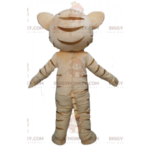 Traje de mascote de gato de olhos azuis marrom e tigre branco