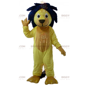 BIGGYMONKEY™ Mascot Costume Yellow Lion with Blue Mane –