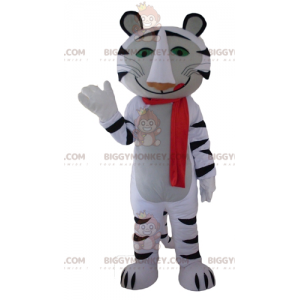 BIGGYMONKEY™ Mascottekostuum Witte en Zwarte Tijger met Rode