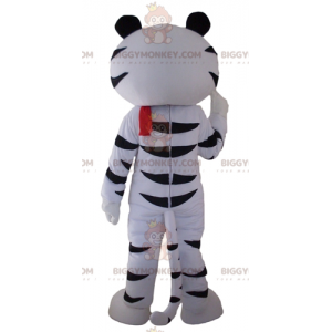 BIGGYMONKEY™ Mascottekostuum Witte en Zwarte Tijger met Rode
