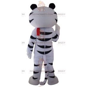 BIGGYMONKEY™ Mascottekostuum Witte en Zwarte Tijger met Rode