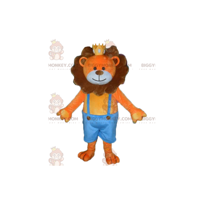 Orange och brunt lejon BIGGYMONKEY™ maskotdräkt med krona - Orange och brunt lejon BIGGYMONKEY™ maskotdräkt med krona -