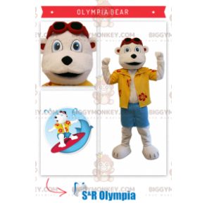 BIGGYMONKEY™ Maskot kostým Béžový Teddy v prázdninovém oblečení