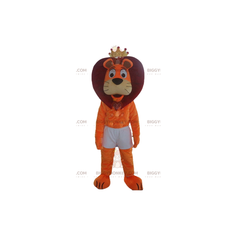 Costume de mascotte BIGGYMONKEY™ de lion orange et rouge en Costume de mascotte BIGGYMONKEY™ de lion orange et rouge en
