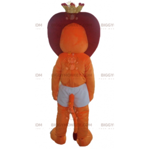 Disfraz de mascota BIGGYMONKEY™ León naranja y rojo con pantalones cortos y corona - Mascotas de león - BiggyMonkey.com