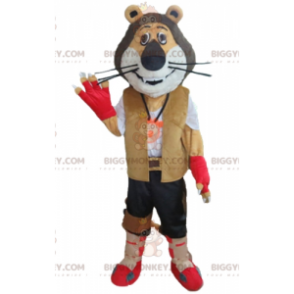 BIGGYMONKEY™ Mascot Costume Tricolor Lion In Biker Explorer