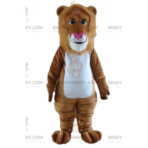 BIGGYMONKEY™ Mascot Costume Brown And White Lion With Nice Mane