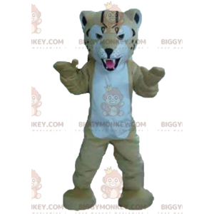 Fierce Looking Beige And White Tiger BIGGYMONKEY™ Mascot
