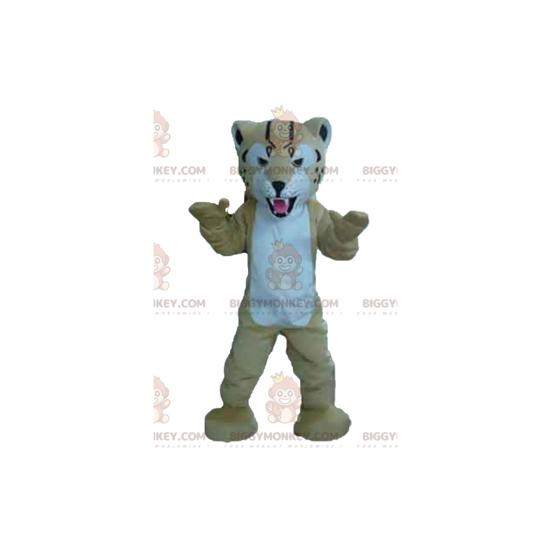 Disfraz de mascota BIGGYMONKEY™ de tigre blanco y beige de Disfraz de mascota BIGGYMONKEY™ de tigre blanco y beige de
