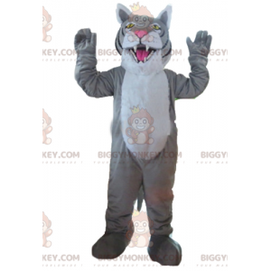 Kæmpe grå hvid og sort tiger BIGGYMONKEY™ maskotkostume -