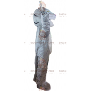 Traje de mascote gigante cinza branco e preto tigre
