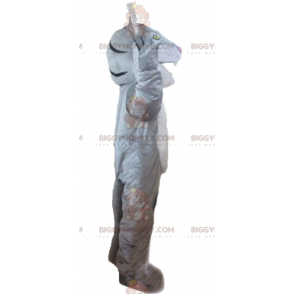 Traje de mascote gigante cinza branco e preto tigre