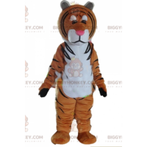 Kostým hnědobílého a černého tygra BIGGYMONKEY™ maskota –
