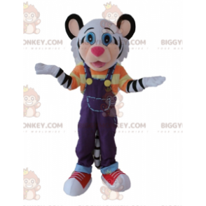 Disfraz de mascota BIGGYMONKEY™ de tigre blanco y negro con atuendo colorido - Mascotas tigre - BiggyMonkey.com