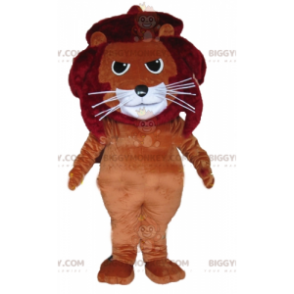 BIGGYMONKEY™ bruin rood en wit katachtig leeuw mascotte kostuum