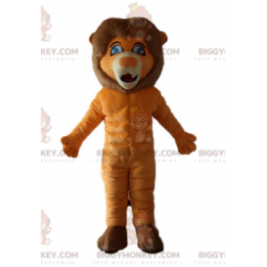 Kostým maskota BIGGYMONKEY™ v oranžové a hnědé barvě s modrými