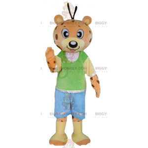 Πορτοκαλί και κίτρινη στολή μασκότ Teddy BIGGYMONKEY™ με πολύχρωμη στολή - Μασκότ αρκούδας - BIGGYMONKEY_02929 - BiggyMonkey.com
