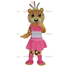 Oransje og gul tigerbamse BIGGYMONKEY™ maskotkostyme kledd i rosa - Bjørn maskot - BIGGYMONKEY_02930 - BiggyMonkey.com