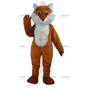 Bonito disfraz de mascota de zorro blanco y naranja peludo