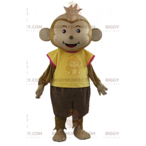 Brauner Affe BIGGYMONKEY™ Maskottchenkostüm in buntem Outfit -