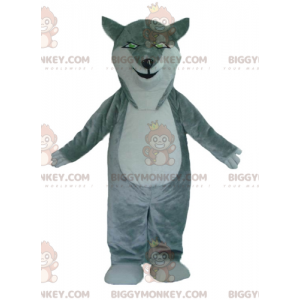 BIGGYMONKEY™ Mascot Costume Gray and White Wolf with Green Eyes