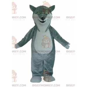 BIGGYMONKEY™ Μασκότ στολή Γκρι και Λευκός Λύκος με πράσινα