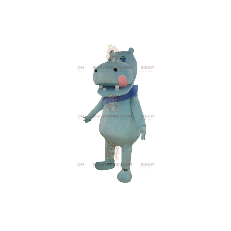BIGGYMONKEY™ maskotkostume Blå flodhest med stor lyserød tunge BIGGYMONKEY™ maskotkostume Blå flodhest med stor lyserød tunge