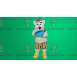 Valkoinen Teddy BIGGYMONKEY™ maskottiasu värikkäässä asussa -