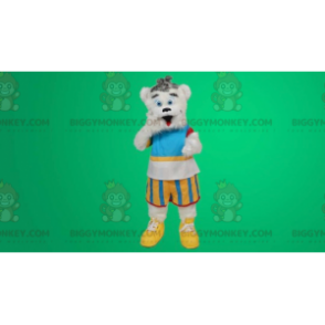 White Teddy BIGGYMONKEY™ Mascot Costume in Colorful Outfit -