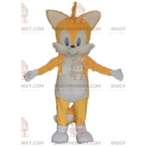 Traje de mascote de gato raposa amarela e branca BIGGYMONKEY™ –